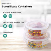 Urbane Home Borosilicate Printed Container With Lid (Round) | JDA050-MUL | Transparent | Pack Of 2
